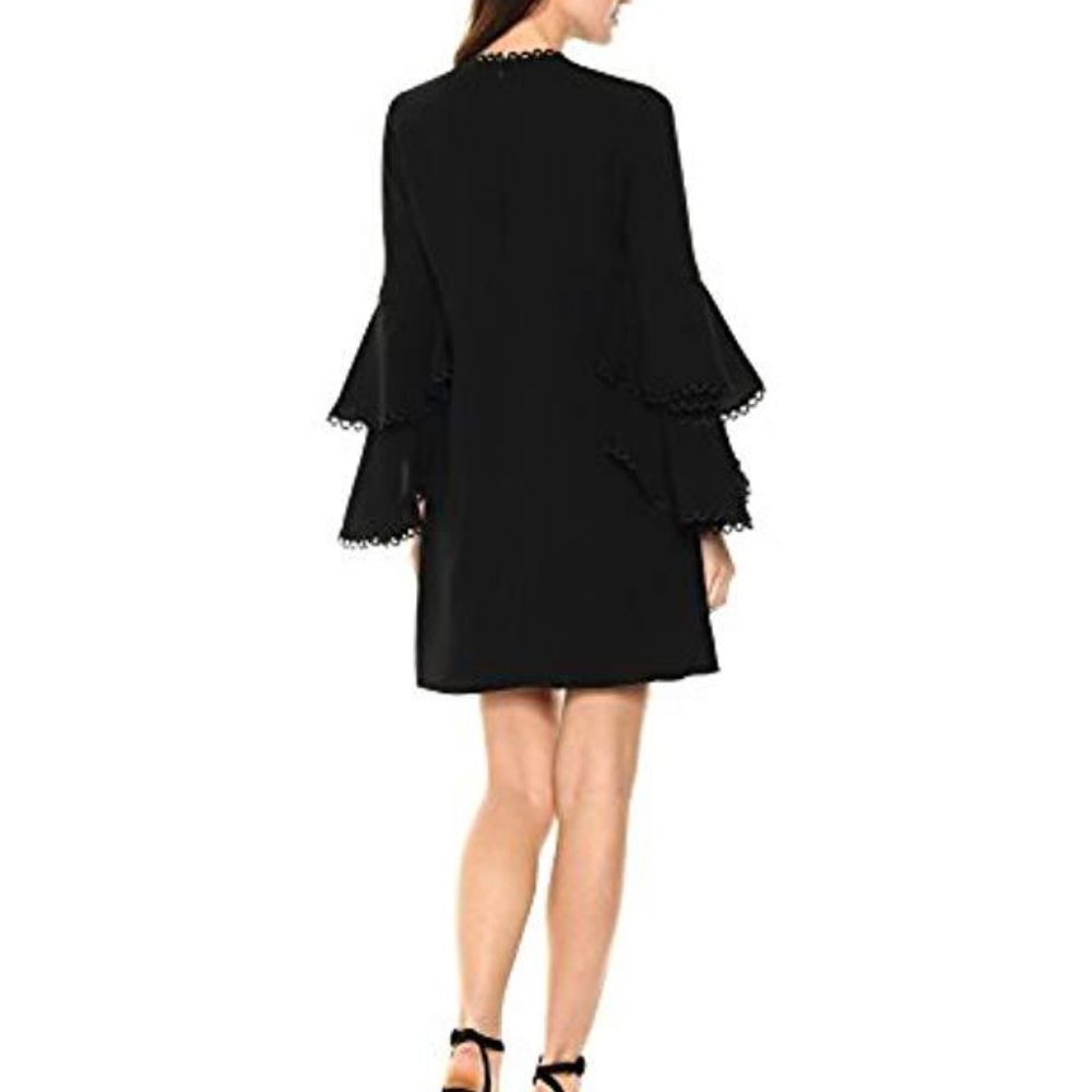 Shoshanna Laced Tiered Bell Sleeve Dress Black 8 - Picture 7 of 11
